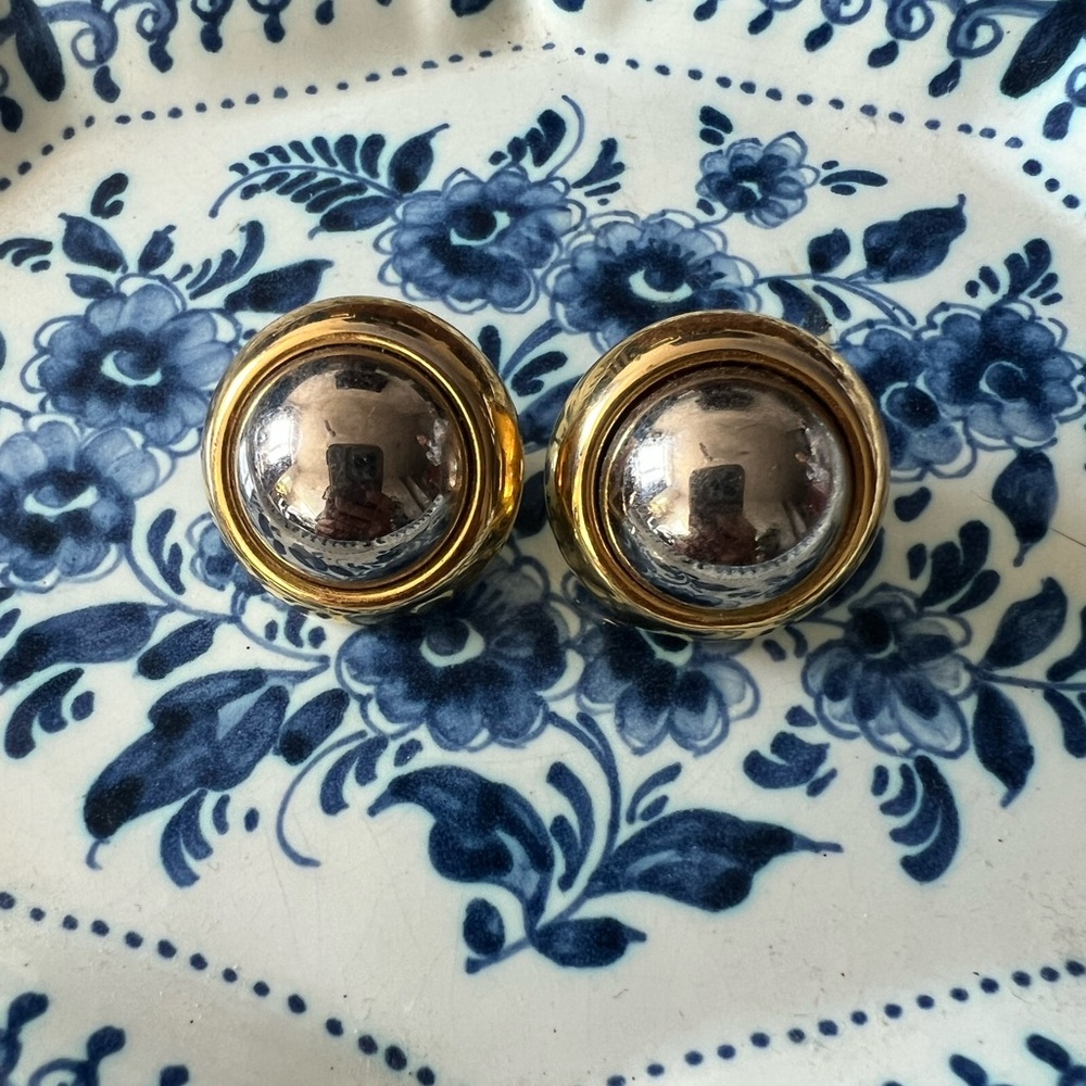 Vintage Gold and Silver Dome Button Earrings